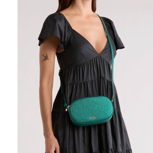 Kate Spade Green Glitter Crossbody Bag With Adjustable Strap & Zip Closure NWT - Picture 1 of 12